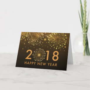 Happy New Year 2018 gold fireworks New Year card