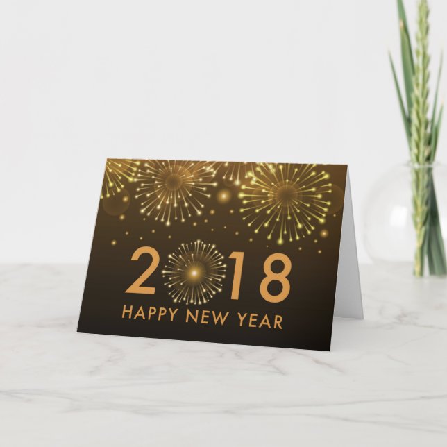 Happy New Year 2018 gold fireworks New Year card (Front)