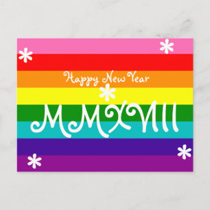 Happy New Year 2018 Rainbow LGBT Roman Numeral Holiday Postcard