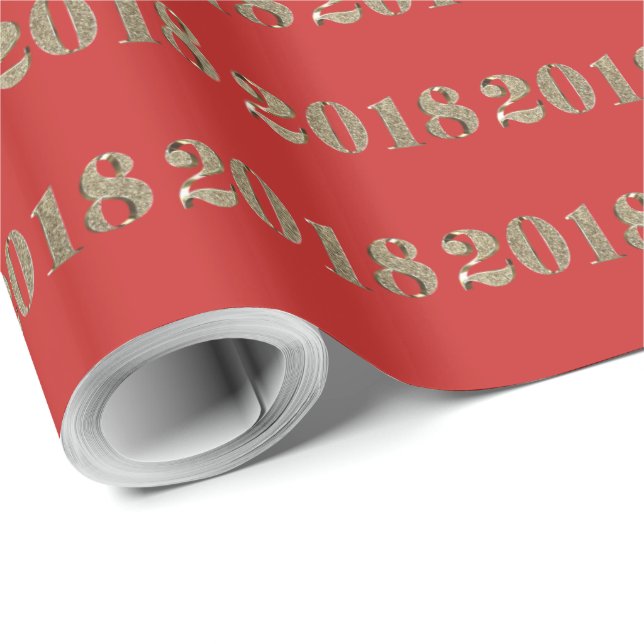 Happy New Year 2018 Red and Gold Numbers Chic Wrapping Paper (Roll Corner)