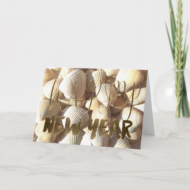 Happy New Year 2018 Shells Summer Tropical Beach Holiday Card (Front)