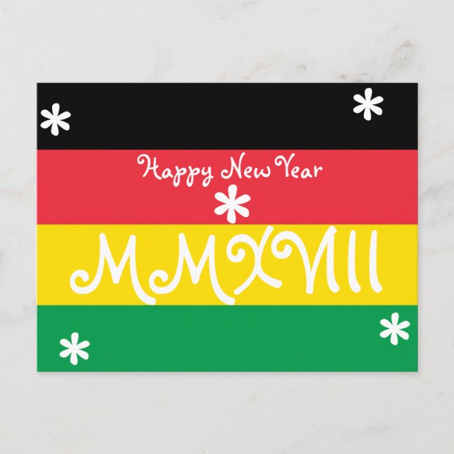 Happy New Year 2018 Striped Rasta Colours Holiday Postcard (Front)