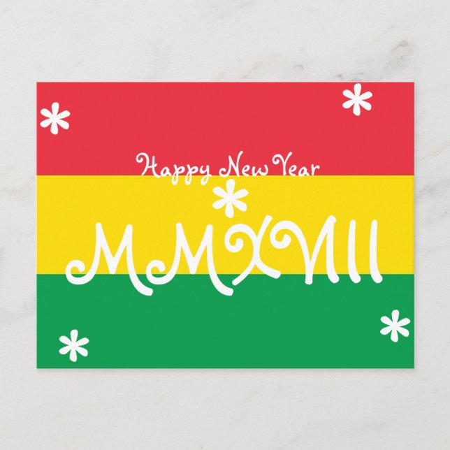 Happy New Year 2018 Striped Rasta Colours Holiday Postcard (Front)
