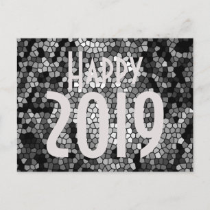 Happy New Year 2019 Mosaic Pattern Black and White Holiday Postcard