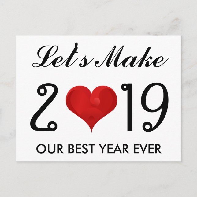 Happy New Year 2019 Motivational Quote Heart Holiday Postcard (Front)