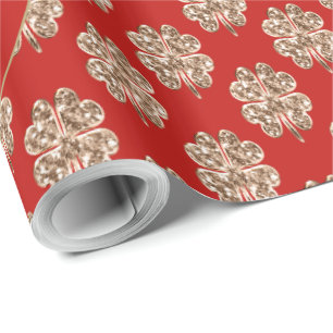 Happy New Year 2019 Red Elegant Faux Gold Clovers Wrapping Paper