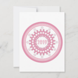 Happy New Year 2019 round pink snowflake winter ca Advice Card