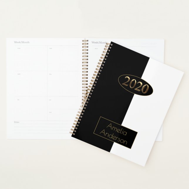 Happy New Year 2020 Black and White Gold Elegant Planner (Display)