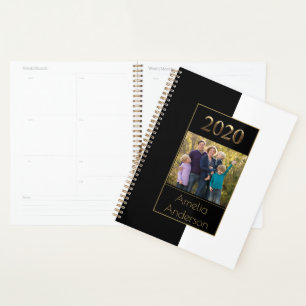 Happy New Year 2020 Black and White Gold Elegant Planner