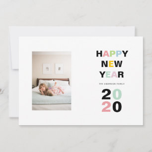 Happy New Year 2020 colorful typography photo Holiday Card