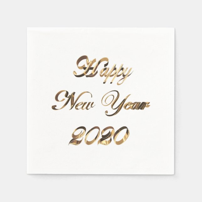 Happy New Year 2020 Elegant Faux Golden Script Napkin (Front)