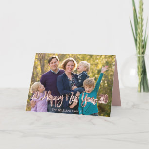 Happy New Year 2020 Pink Rose Gold Text Overlay Holiday Card