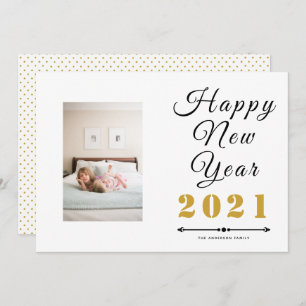 Happy New Year 2021 calligraphy script gold photo Holiday Card