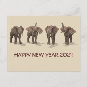 Happy New Year 2021 Elephants Holiday Postcard