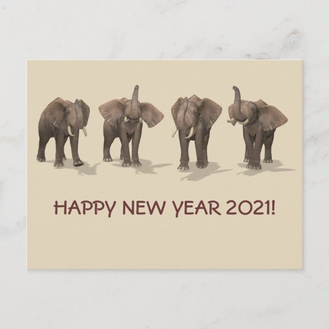 Happy New Year 2021 Elephants Holiday Postcard (Front)