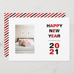 Happy New Year 2021 red, black typography photo Holiday Card