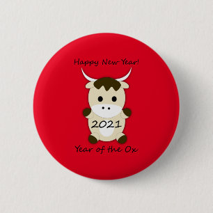 Happy New Year 2021 Year of the OX 6 Cm Round Badge