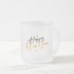 Happy New Year 2022 Design with Glittered Letter Frosted Glass Coffee Mug