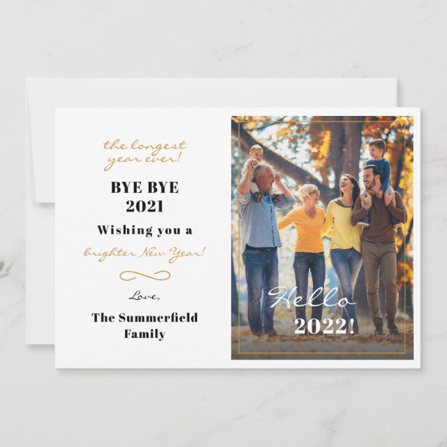 Happy New Year 2022 Hand Lettered Photo Holiday Card (Front)