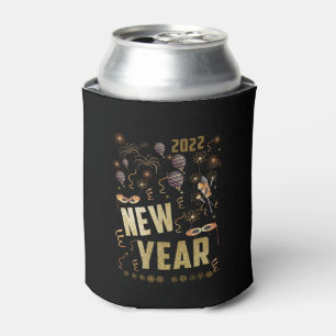 Happy New Year 2022, Holiday Gold Glitter Festive Can Cooler