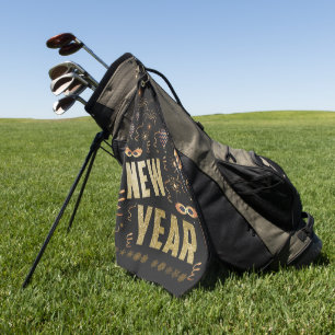 Happy New Year 2022, Holiday Gold Glitter Festive Golf Towel