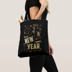 Happy New Year 2022, Holiday Gold Glitter Festive Tote Bag