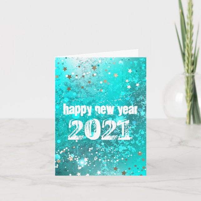 Happy New year 2022 turquoise invitation (Front)