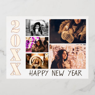 Happy New Year 2023 5 Photo Collage Real Foil Holiday Postcard