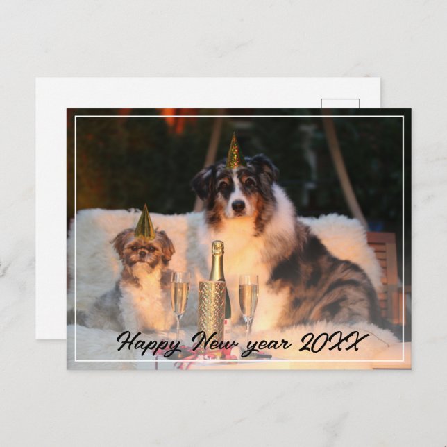 Happy New Year 2023 Dog Photo Script Holiday  (Front/Back)