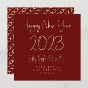 Happy New Year 2023 Elegant Red and Gold Script Holiday Card