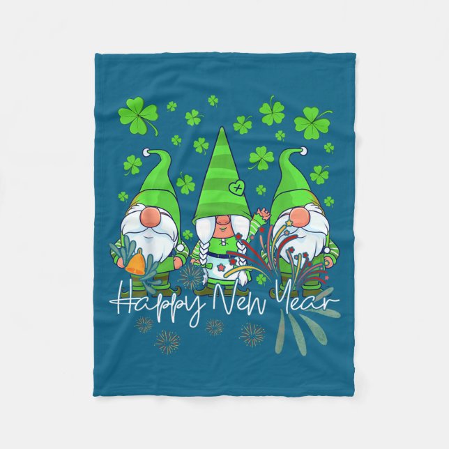 Happy New Year 2023 Gnomes Irish Patrick Day Famil Fleece Blanket (Front)