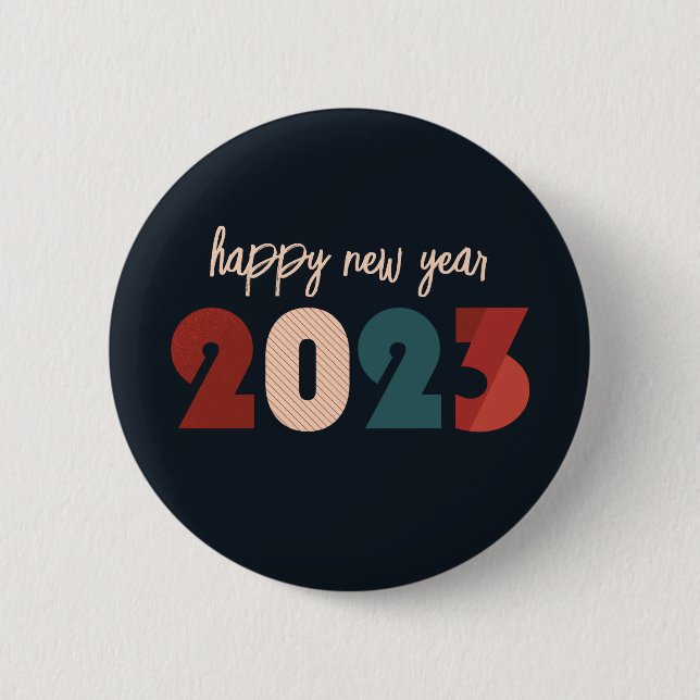 Happy new year 2023 text 6 cm round badge (Front)