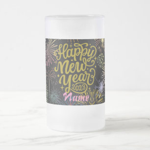 Happy New Year 2023 Thunder_Cove Frosted Glass Beer Mug