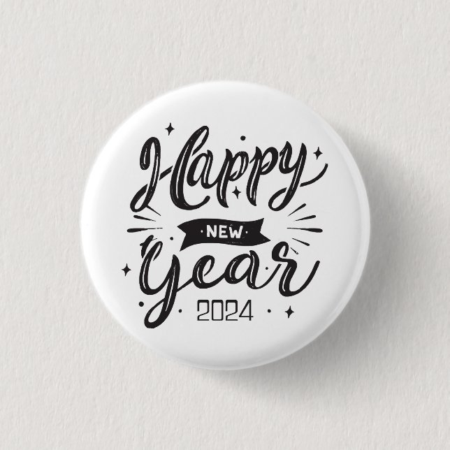 Happy new year 2024  3 cm round badge (Front)