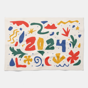 Happy New Year 2024 Abstract Tea Towel