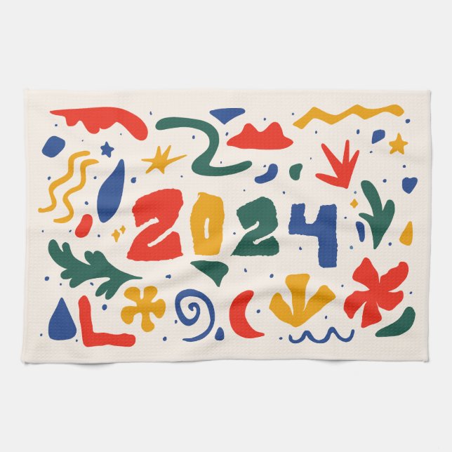 Happy New Year 2024 Abstract Tea Towel (Horizontal)