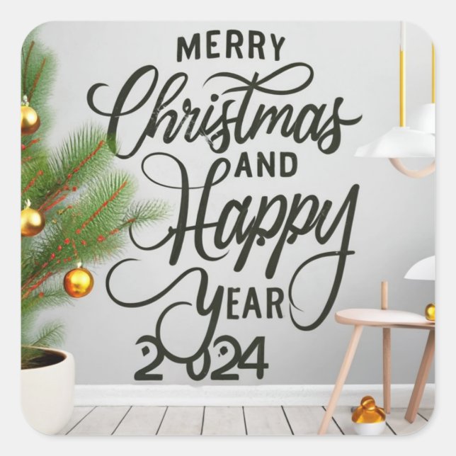 happy new year 2024 and Chris  Square Sticker (Front)