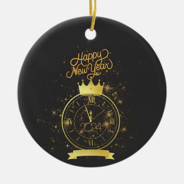 Happy New Year 2024 Ceramic Tree Decoration (Front)