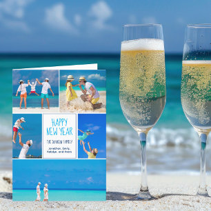 Happy New Year 2024 Chic Modern 5 Photo Collage Holiday Card