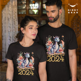 Happy New Year 2024 Chinese Dragon Water Colour T-Shirt