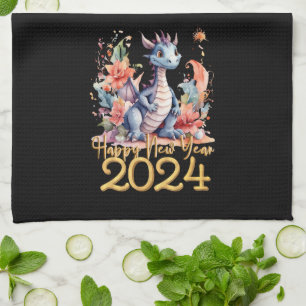 Happy New Year 2024 Chinese Dragon Water Colour Tea Towel