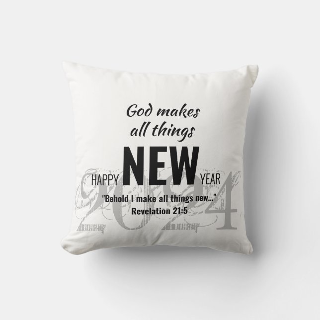HAPPY NEW YEAR 2024 Christian Bible Verse WHITE Cushion (Front)