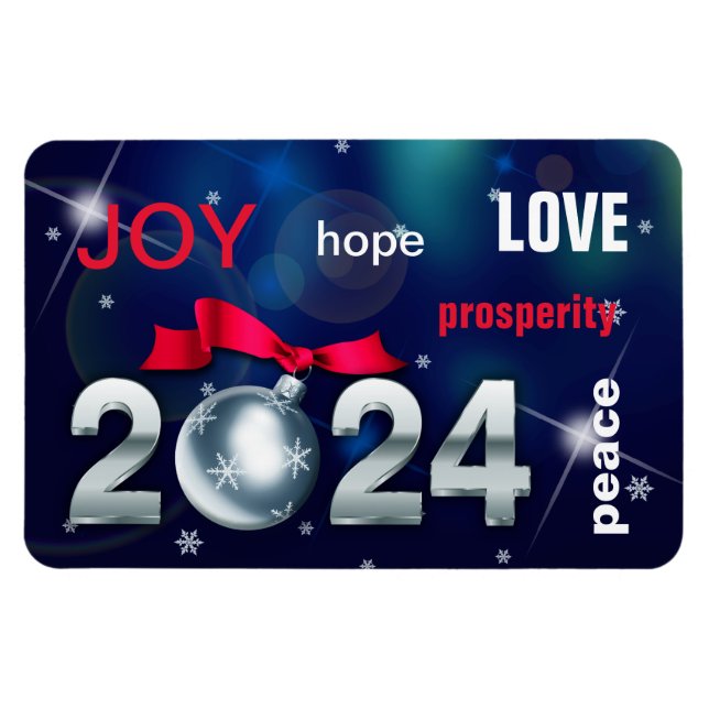 Happy New Year 2024. Christmas Bauble Magnet (Horizontal)