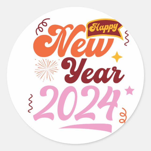 happy new year 2024 classic round sticker (Front)