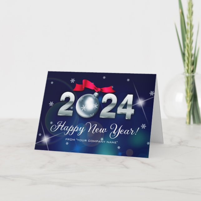 Happy New Year 2024. Custom Business Corporate Holiday Card (Front)