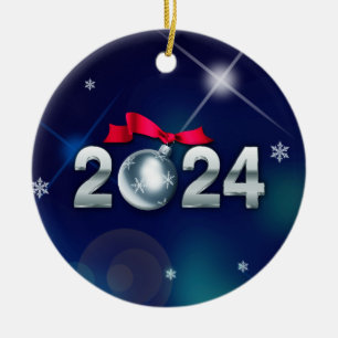 Happy New Year 2024. Custom Christmas Ceramic Tree Decoration