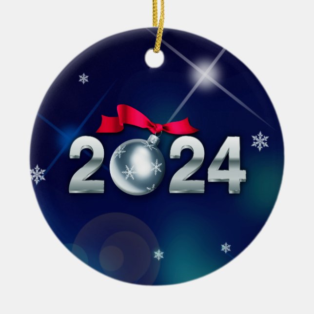 Happy New Year 2024. Custom Christmas Ceramic Tree Decoration (Front)