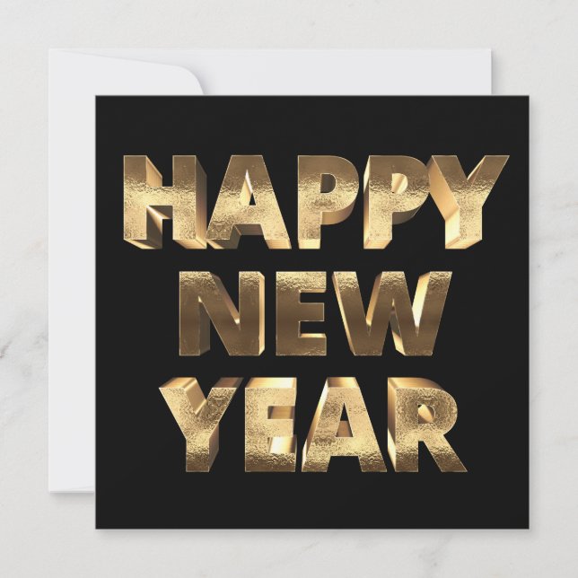 Happy New Year 2024 Elegant Black and Gold Holiday Card (Front)