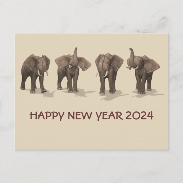 Happy New Year 2024 Elephants Holiday Postcard (Front)