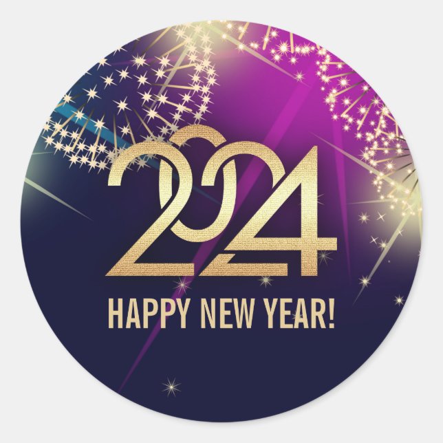Happy New Year 2024. Fireworks  Classic Round Sticker (Front)